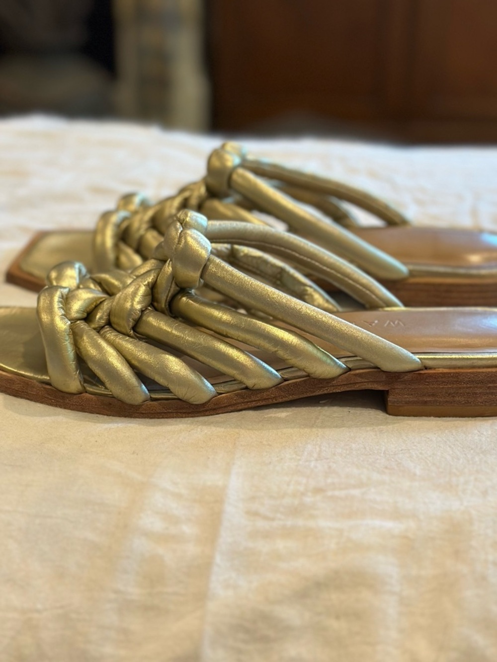 Wal & Pai Braided Metallic Slide Sandals - Gold Size 9
